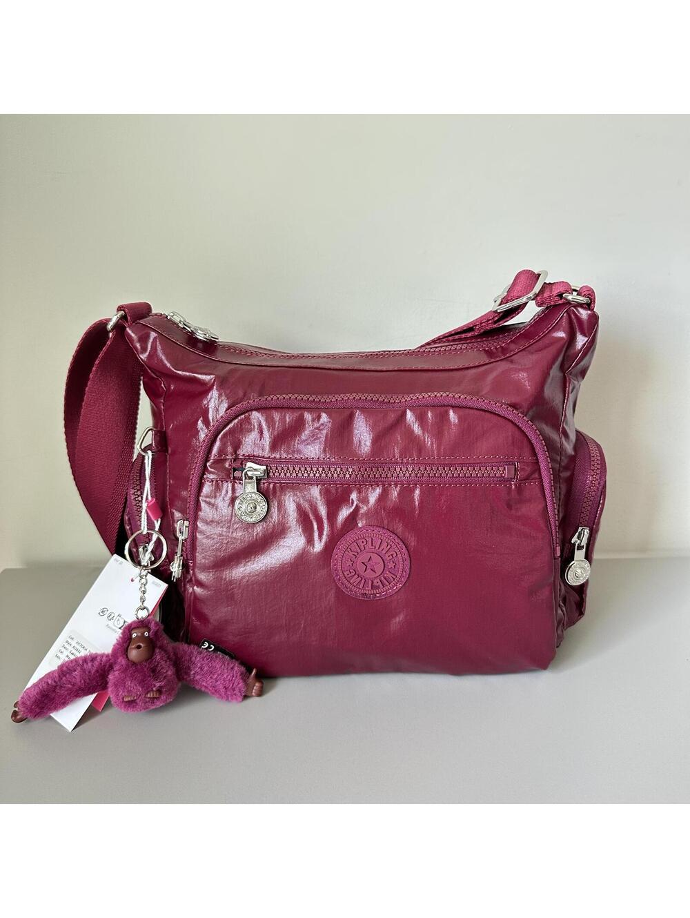 Kipling Gabbie Medium Crossbody Bag in Metallic Claretred Slightly Defective NWT